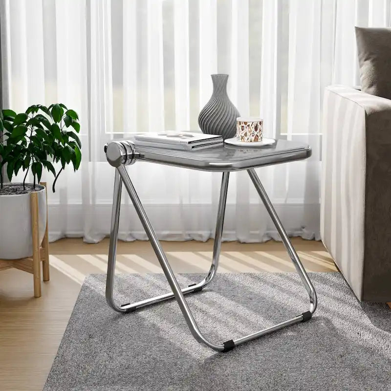 Rectangular Folding Side Table with Chrome Aluminum Frame