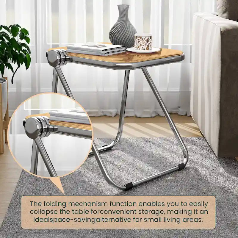Rectangular Folding Side Table with Chrome Aluminum Frame