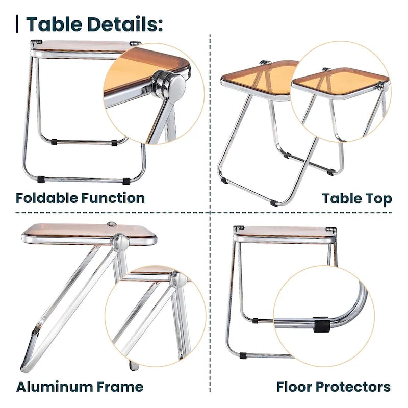 Rectangular Folding Side Table with Chrome Aluminum Frame