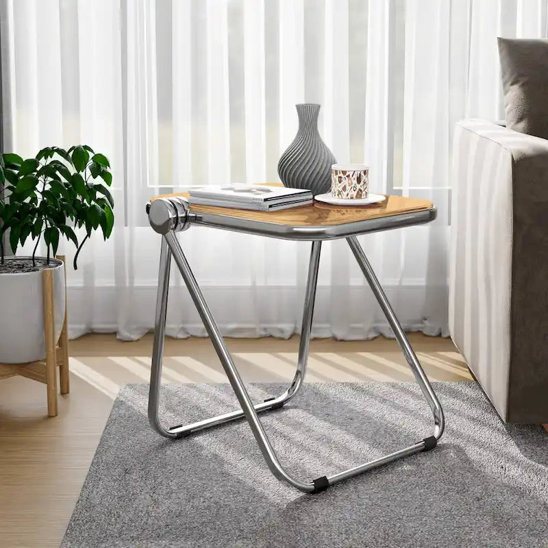 Rectangular Folding Side Table with Chrome Aluminum Frame