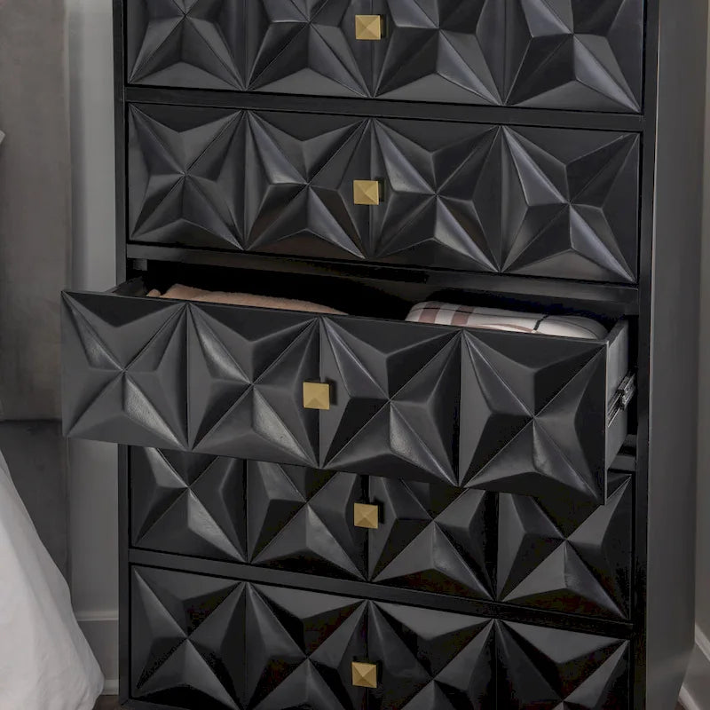 5-Drawer Geometric Tall Dresser with Gold Hardware