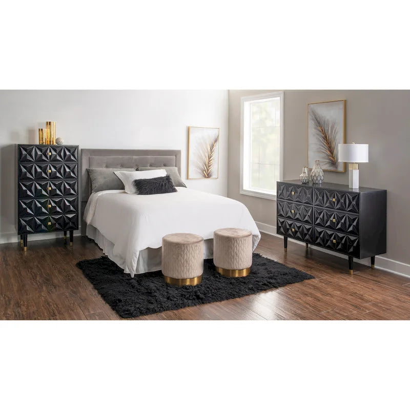 5-Drawer Geometric Tall Dresser with Gold Hardware