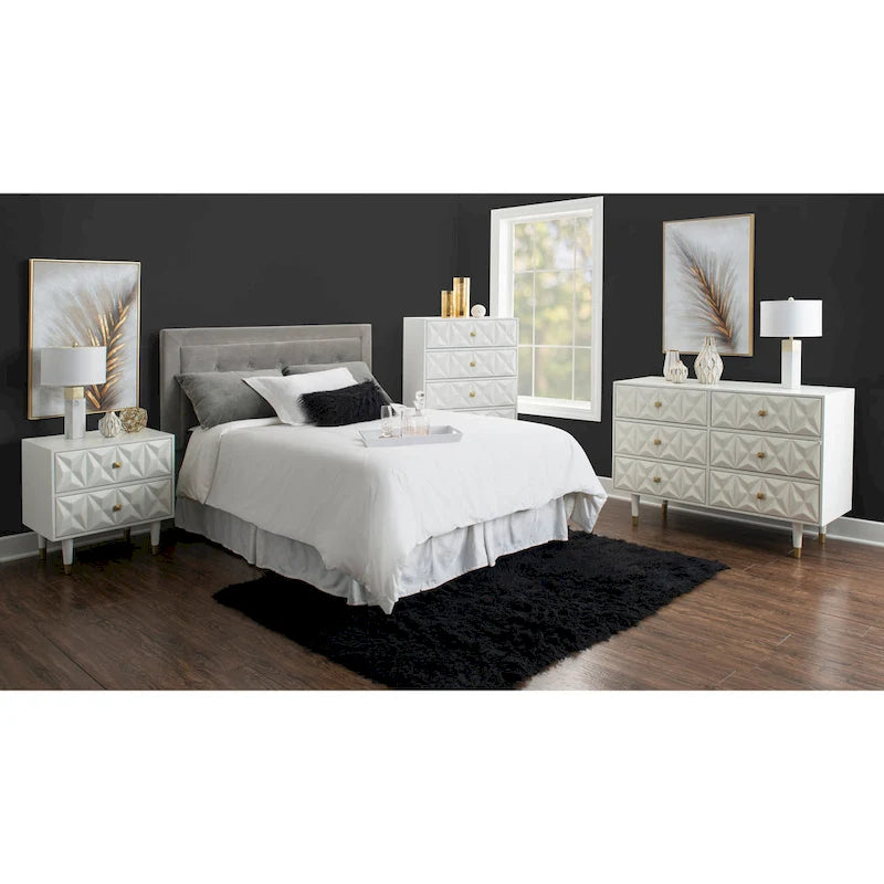 5-Drawer Geometric Tall Dresser with Gold Hardware