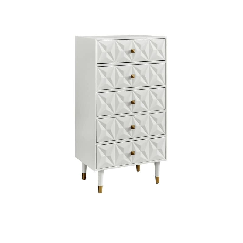 5-Drawer Geometric Tall Dresser with Gold Hardware