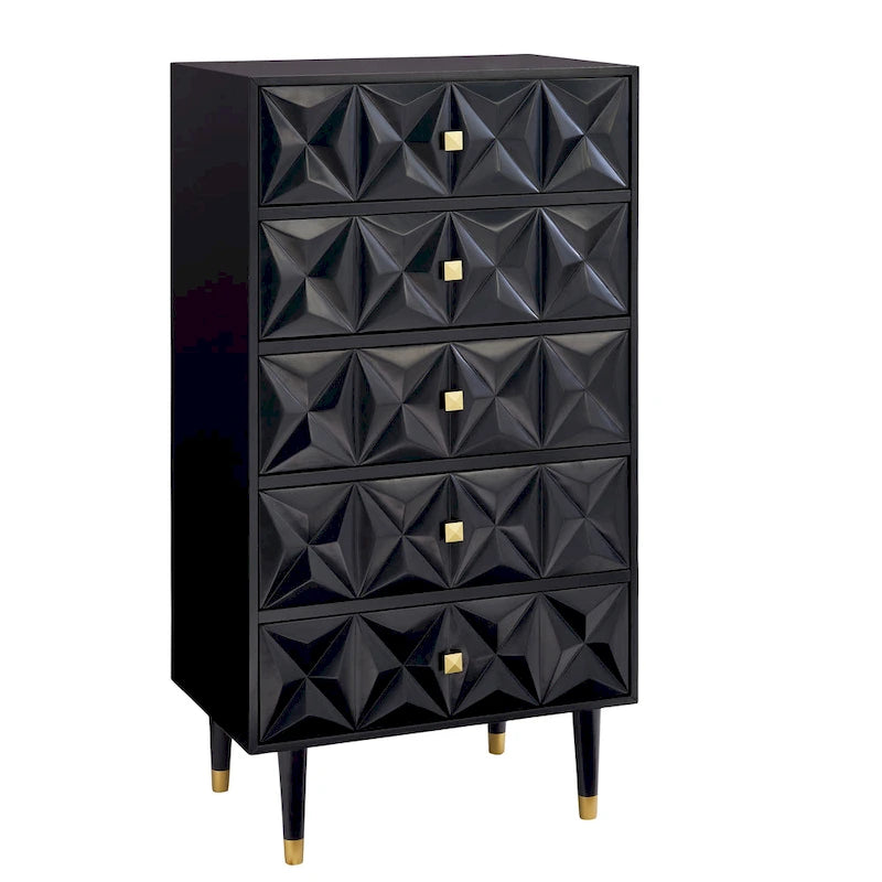 5-Drawer Geometric Tall Dresser with Gold Hardware