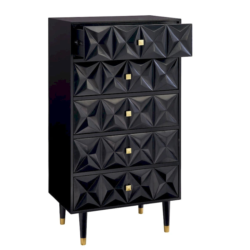 5-Drawer Geometric Tall Dresser with Gold Hardware