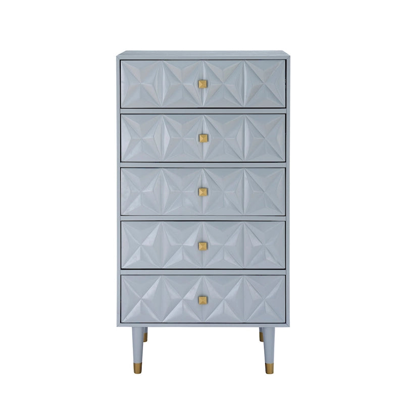 5-Drawer Geometric Tall Dresser with Gold Hardware