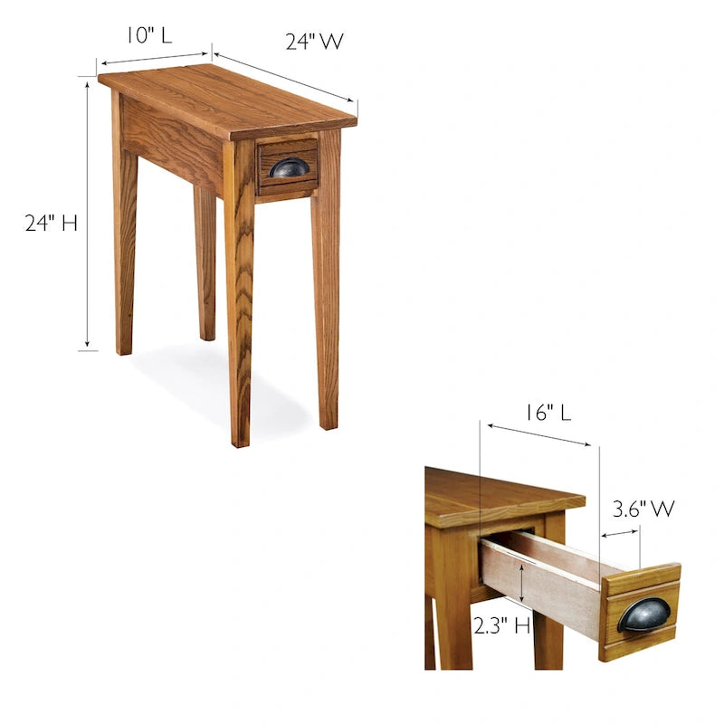 Narrow Side Table with Drawer and Bin Pull Handle