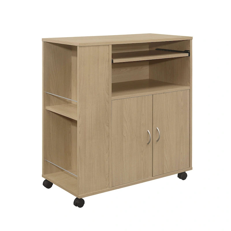 Rolling Kitchen Storage Cart with Cabinet and Spice Rack