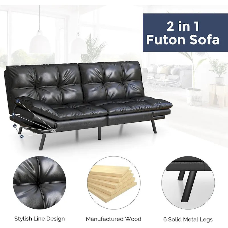 Umwandelbares Futon-Schlafsofa aus Memory-Schaumstoff – verstellbare Rücken- und Armlehnen