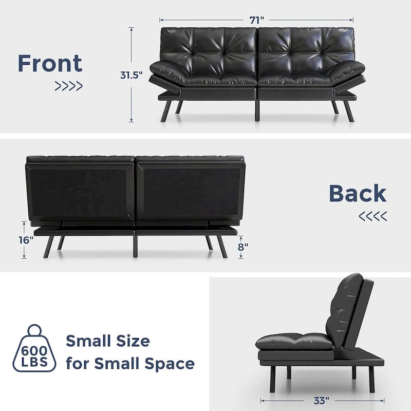 Convertible Memory Foam Futon Sofa Bed – Adjustable Back & Armrests