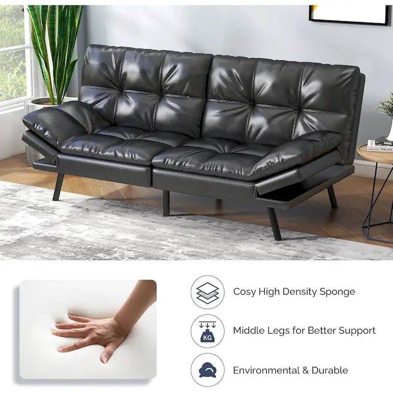 Convertible Memory Foam Futon Sofa Bed – Adjustable Back & Armrests