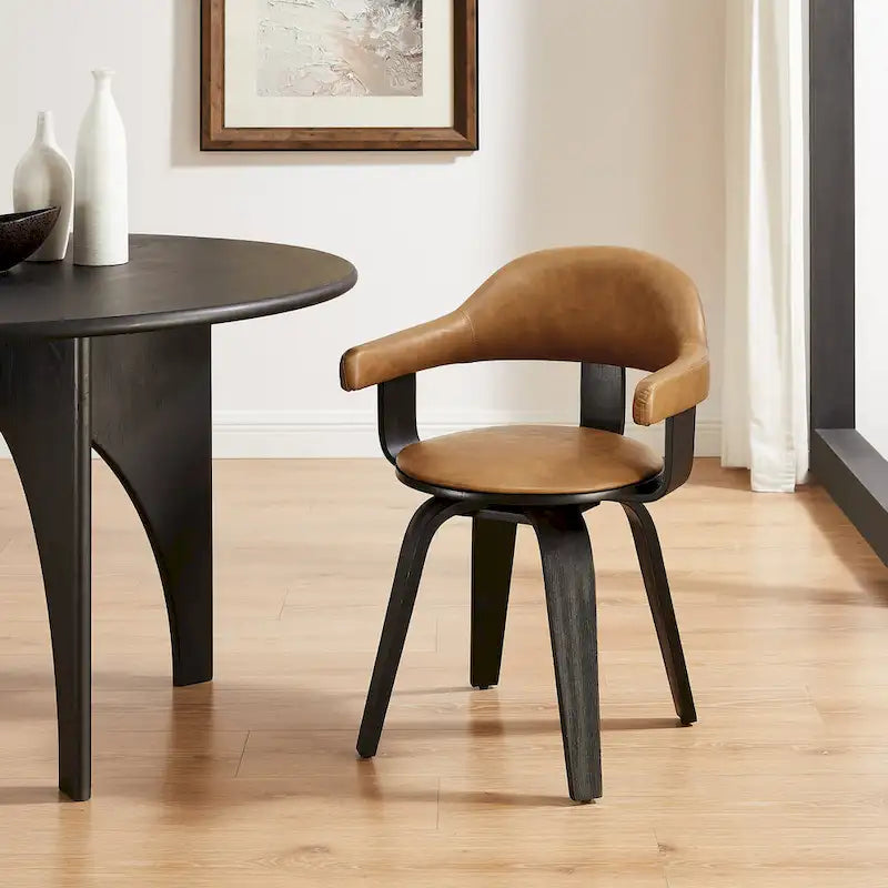 Moderner drehbarer Akzentstuhl im Mid-Century-Stil mit 360°-Drehfunktion und Armlehnen