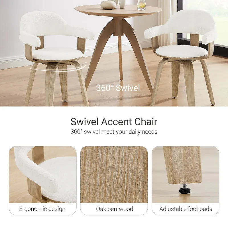 Moderner drehbarer Akzentstuhl im Mid-Century-Stil mit 360°-Drehfunktion und Armlehnen