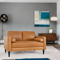 Genuine Leather Mid-Century Loveseat with Bolster Pillows