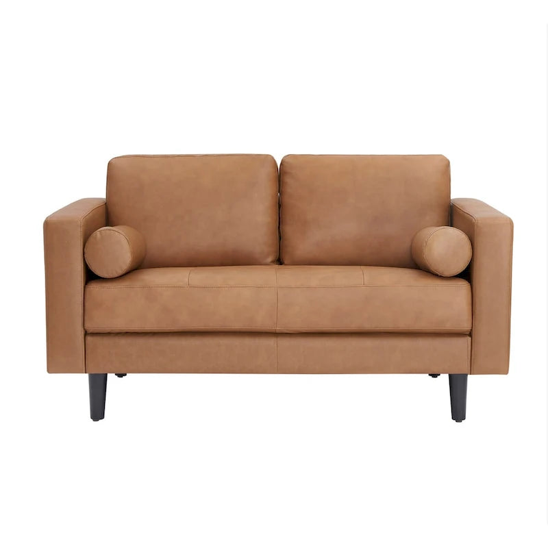 Loveseat aus echtem Leder im Mid-Century-Stil mit Nierenkissen
