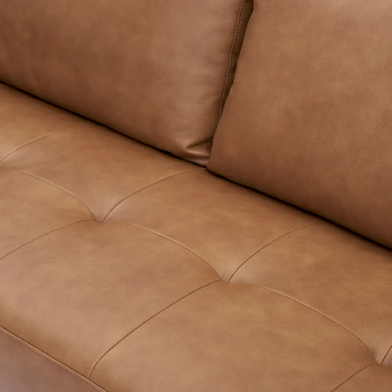 Genuine Leather Mid-Century Loveseat with Bolster Pillows