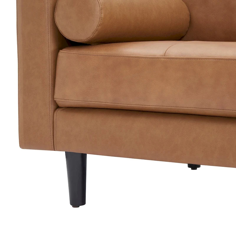 Genuine Leather Mid-Century Loveseat with Bolster Pillows