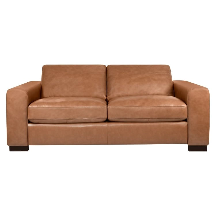 Genuine Leather Mid-Century Loveseat with Bolster Pillows