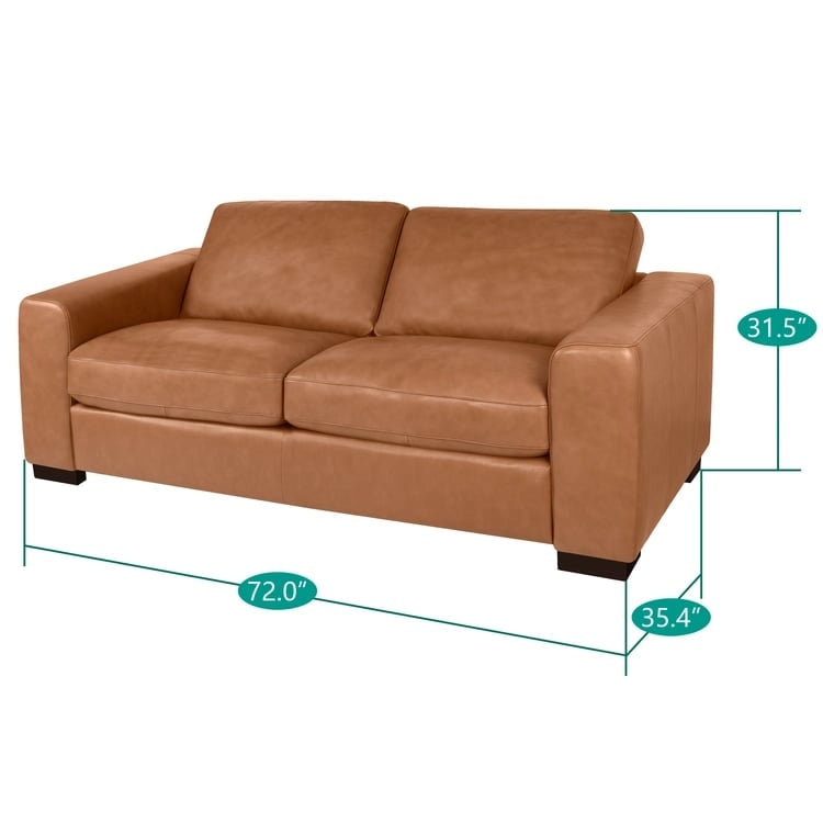 Genuine Leather Mid-Century Loveseat with Bolster Pillows