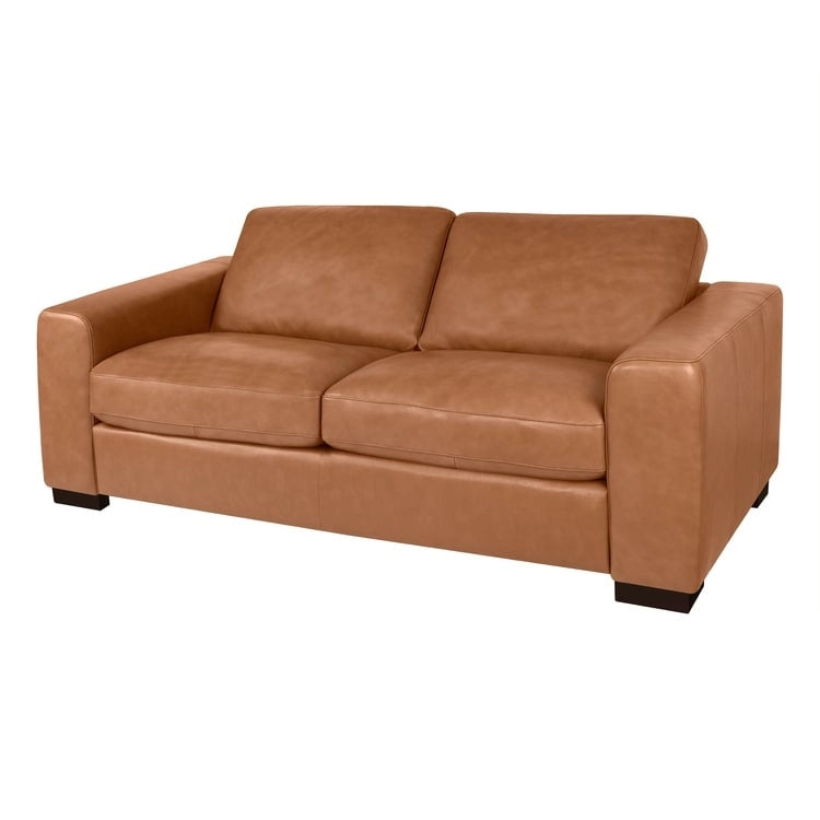 Genuine Leather Mid-Century Loveseat with Bolster Pillows