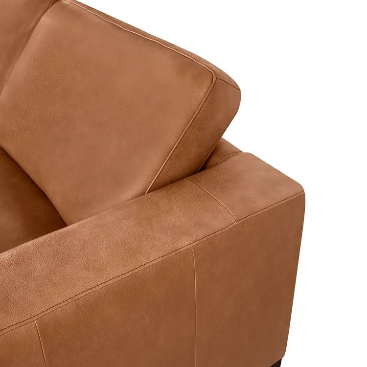Genuine Leather Mid-Century Loveseat with Bolster Pillows