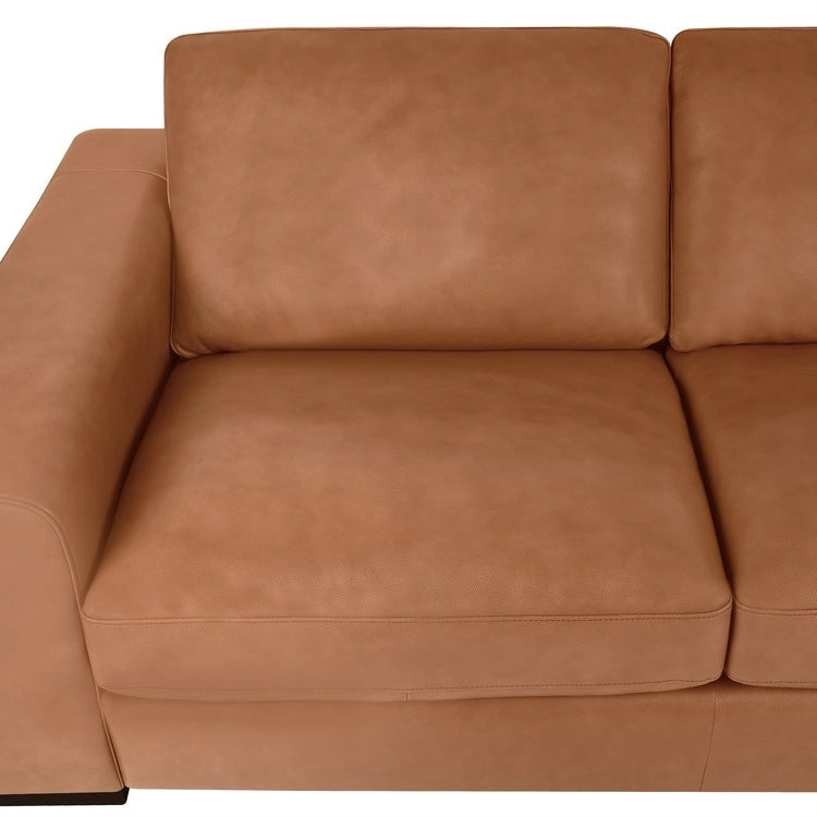 Genuine Leather Mid-Century Loveseat with Bolster Pillows