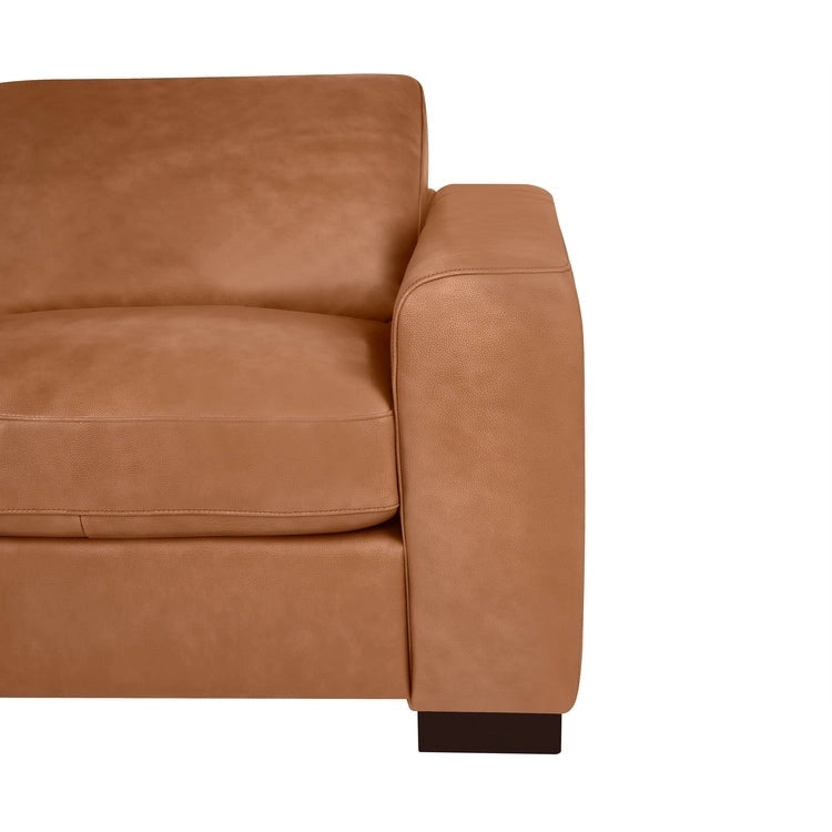 Genuine Leather Mid-Century Loveseat with Bolster Pillows