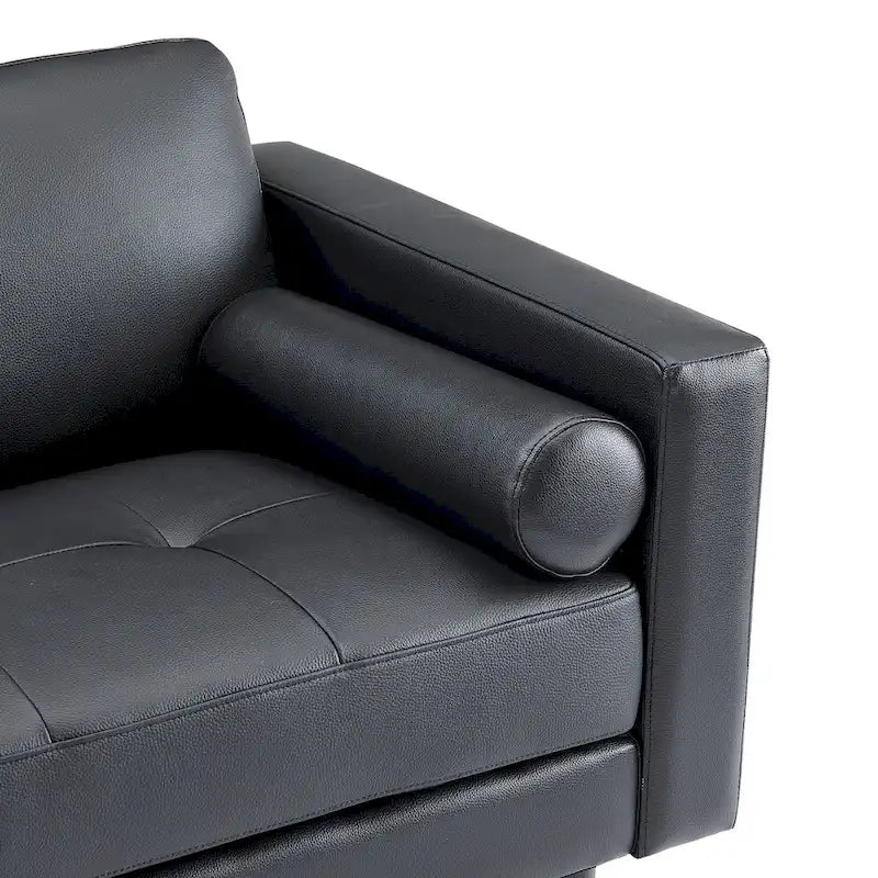 Genuine Leather Mid-Century Loveseat with Bolster Pillows