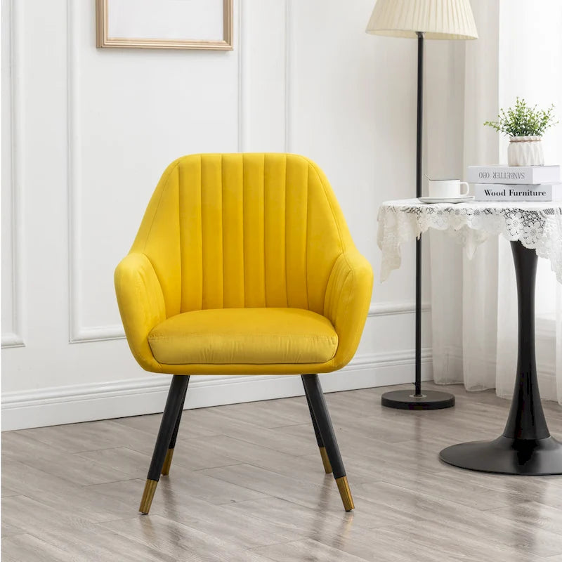 Velvet Barrel Accent Chair with Solid Wood Legs