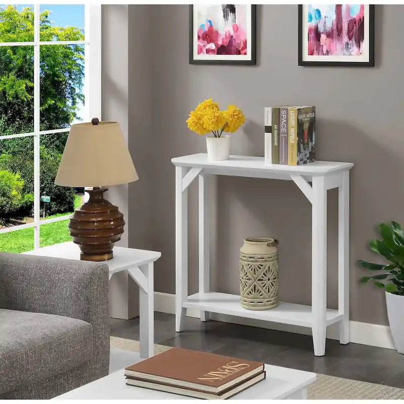 Rustic Hall Table with 2-Tier Shelving and Tapered Legs