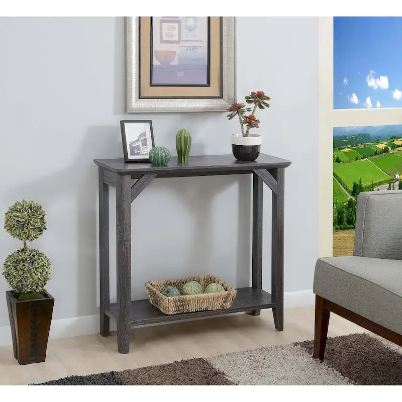 Rustic Hall Table with 2-Tier Shelving and Tapered Legs