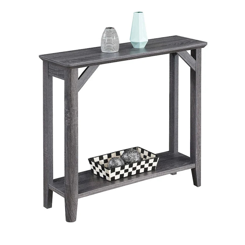 Rustic Hall Table with 2-Tier Shelving and Tapered Legs