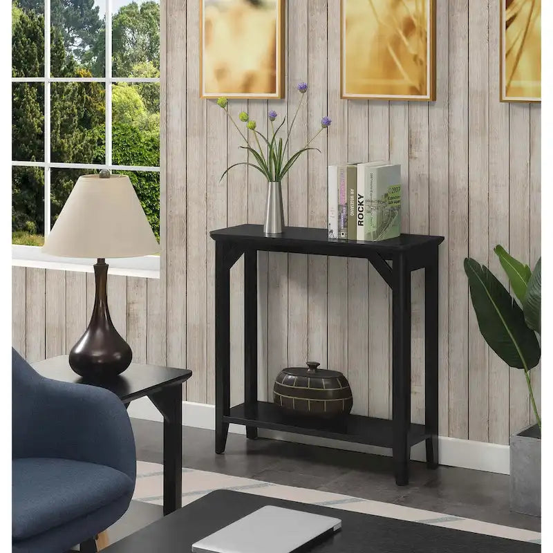 Rustic Hall Table with 2-Tier Shelving and Tapered Legs