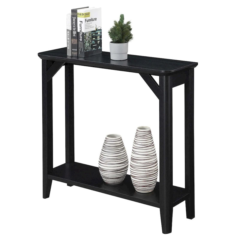 Rustic Hall Table with 2-Tier Shelving and Tapered Legs