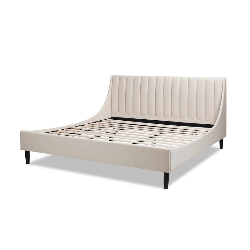 Low-Profile Platform Bed with Vertical Tufted Linen Headboard
