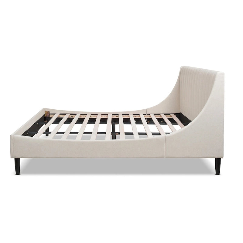 Low-Profile Platform Bed with Vertical Tufted Linen Headboard