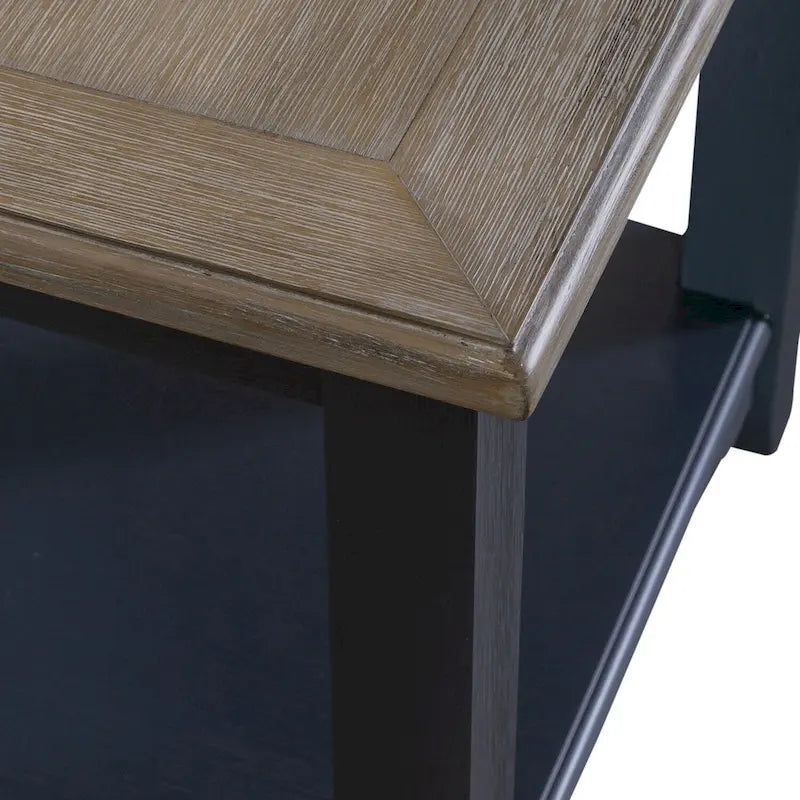 Wire-Brushed Gray Top End Table with Bottom Shelf and Tapered Legs