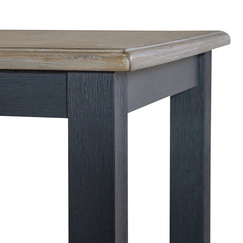 Wire-Brushed Gray Top End Table with Bottom Shelf and Tapered Legs