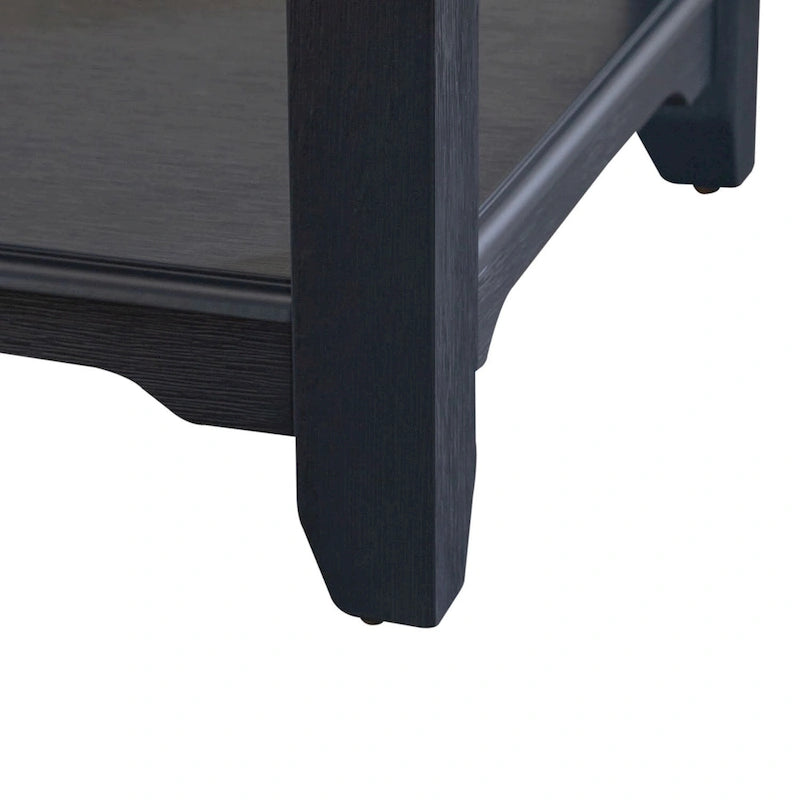 Wire-Brushed Gray Top End Table with Bottom Shelf and Tapered Legs