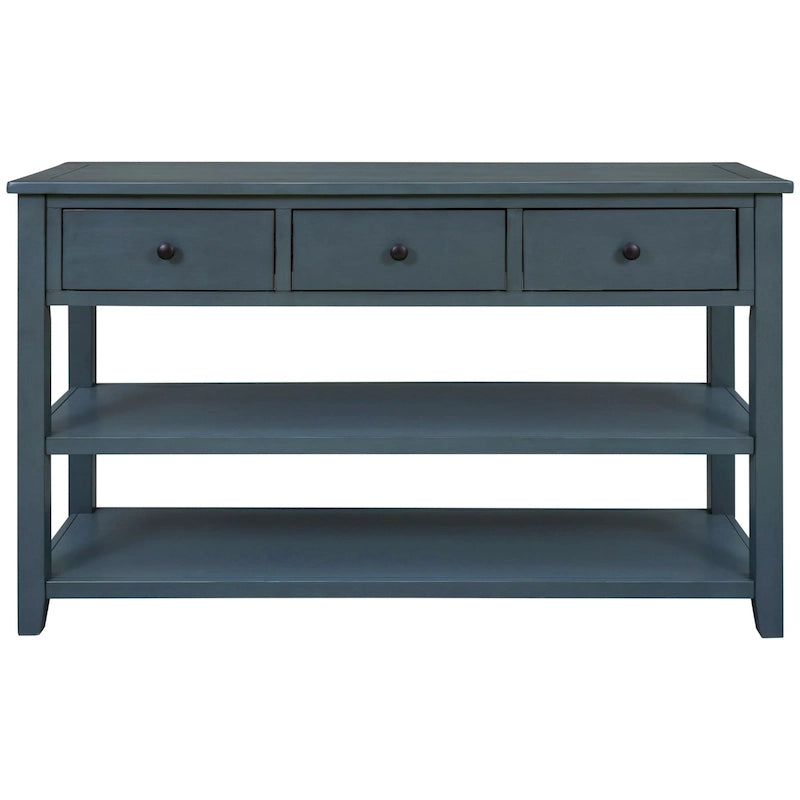 Mid-Century Console Table with 3 Drawers and Open Shelves