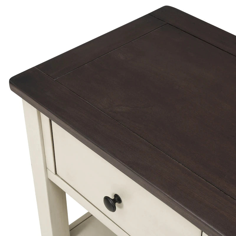 Mid-Century Console Table with 3 Drawers and Open Shelves