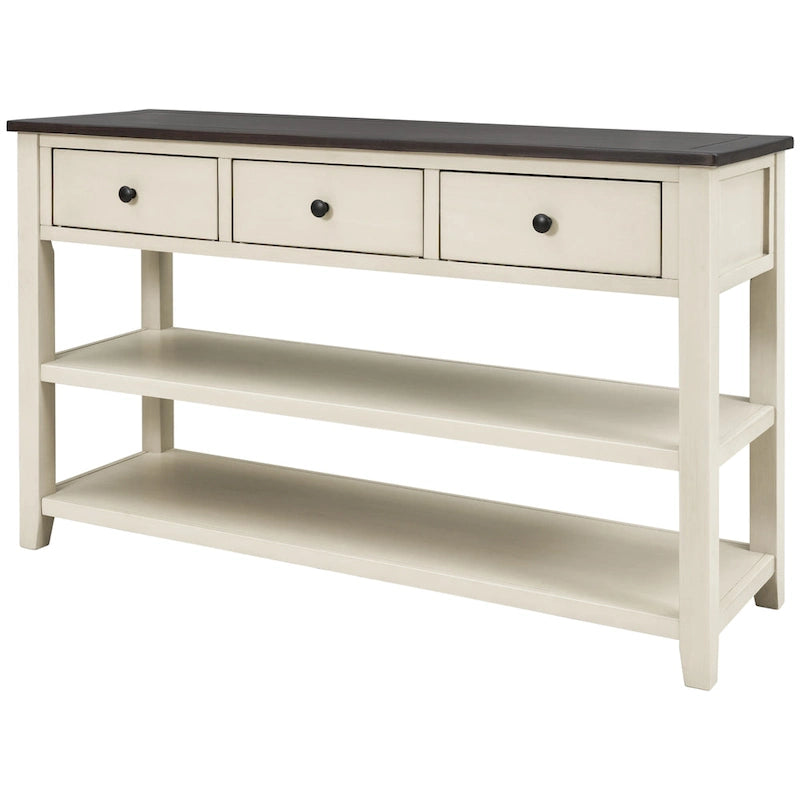 Mid-Century Console Table with 3 Drawers and Open Shelves