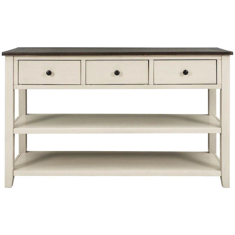 Mid-Century Console Table with 3 Drawers and Open Shelves