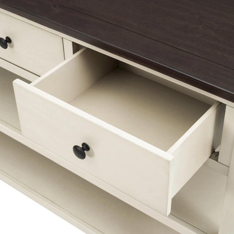 Mid-Century Console Table with 3 Drawers and Open Shelves