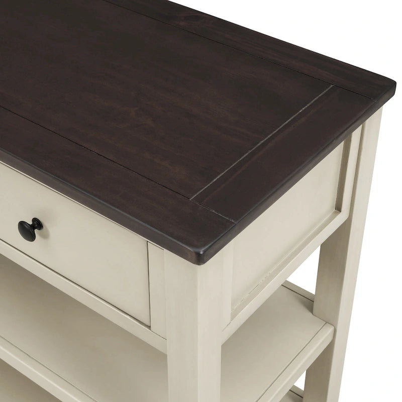 Mid-Century Console Table with 3 Drawers and Open Shelves