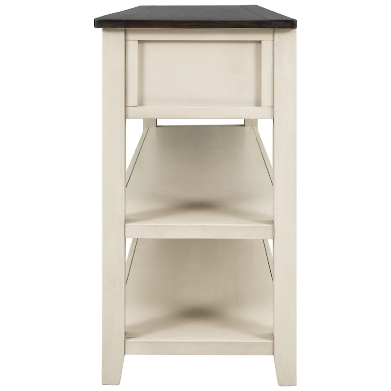 Mid-Century Console Table with 3 Drawers and Open Shelves