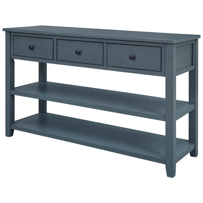 Mid-Century Console Table with 3 Drawers and Open Shelves