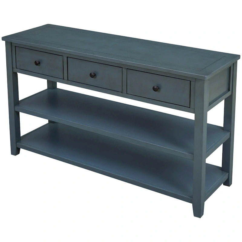 Mid-Century Console Table with 3 Drawers and Open Shelves