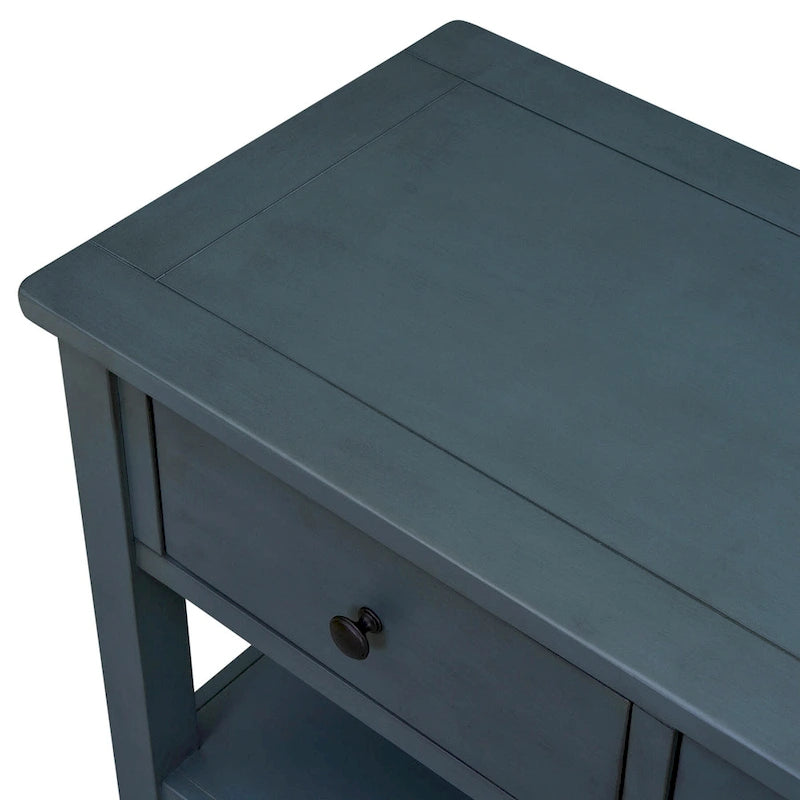 Mid-Century Console Table with 3 Drawers and Open Shelves